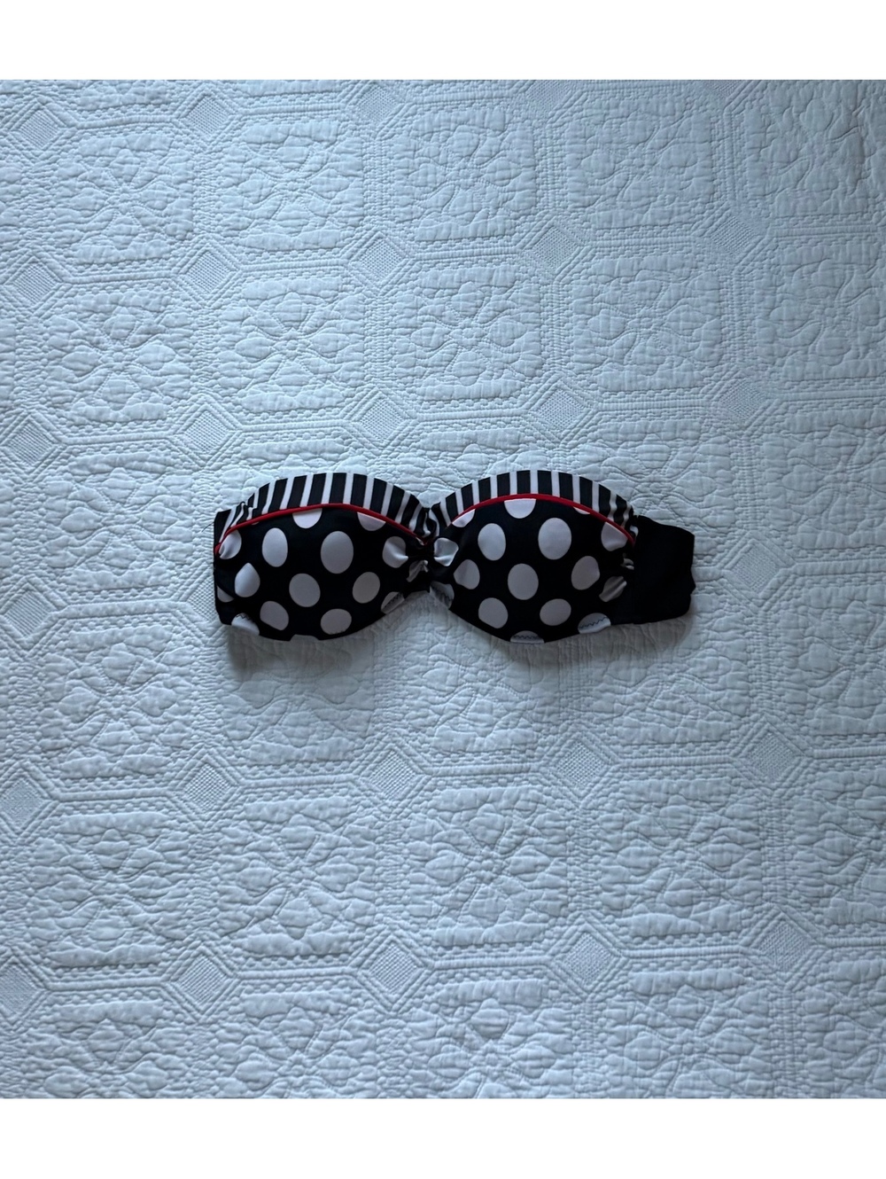 Y2K vintage Women's Polka Dot and Striped Bandeau Bikini Top Size Small